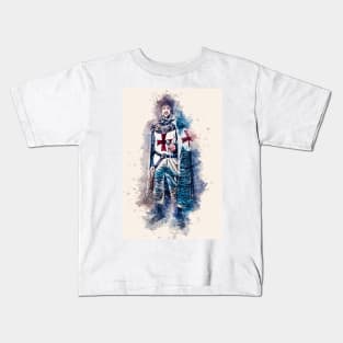 Knights Templar Warrior The crusader Watercolor Historic Fine Art Kids T-Shirt